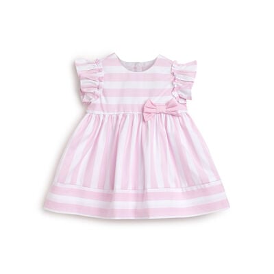 Girls White and Pink Striped Short Sleeve Dress